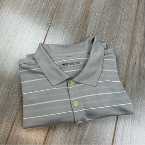 Mens Nike Golf Polo Tech Core Stretch Stripe Silver Gray Size 3XL Beige